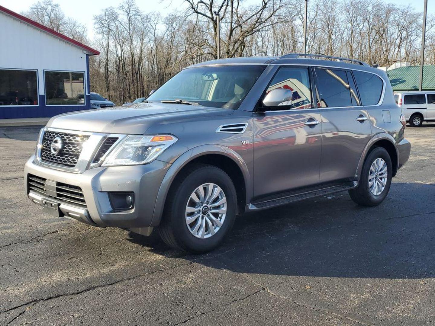 2020 Gun Metallic /BLACK Nissan Armada SL AWD (JN8AY2NC8LX) with an 5.6L V8 DOHC 32V engine, 7A transmission, located at 6064 Gull Rd, Kalamazoo, MI, 49048, (269) 222-0088, 42.328388, -85.512924 - Discover the power and versatility of the 2020 Nissan Armada, now available at an unbeatable price. This exceptional full-size SUV is equipped with a robust 4WD system and a commanding V8, 5.6L engine, delivering impressive performance both on and off the road. Whether you're navigating city streets - Photo#1