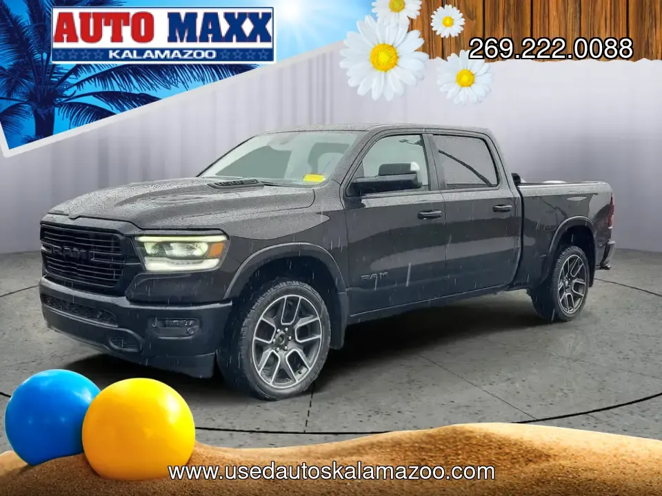 2019 /Black Ram 1500 Laramie (1C6SRFRT4KN) with an V8, 5.7L engine, 8-speed automatic transmission, located at 6064 Gull Rd, Kalamazoo, MI, 49048, (269) 222-0088, 42.328388, -85.512924 - Need a truck that can handle Michigan winters, weekend towing, and comfortable daily commuting from Kalamazoo to Portage or Battle Creek-without feeling like a bare-bones work rig? This 2019 Ram 1500 Laramie 4WD is built for real life: school runs, job sites, lake weekends, and long highway stretche - Photo#1