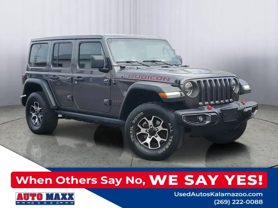 2021 /Black Jeep Wrangler Unlimited Rubicon (1C4HJXFN3MW) with an 4 Cyl, 2.0L engine, 8-speed automatic transmission, located at 6064 Gull Rd, Kalamazoo, MI, 49048, (269) 222-0088, 42.328388, -85.512924 - Whether your idea of a perfect weekend is a muddy two-track in the woods, a sunset cruise to Lake Michigan, or a snow-dusted commute across town, this 2021 Jeep Wrangler Unlimited Rubicon is built for the lifestyle that refuses to stay on pavement. With legendary Jeep capability, smart tech for ever - Photo#0