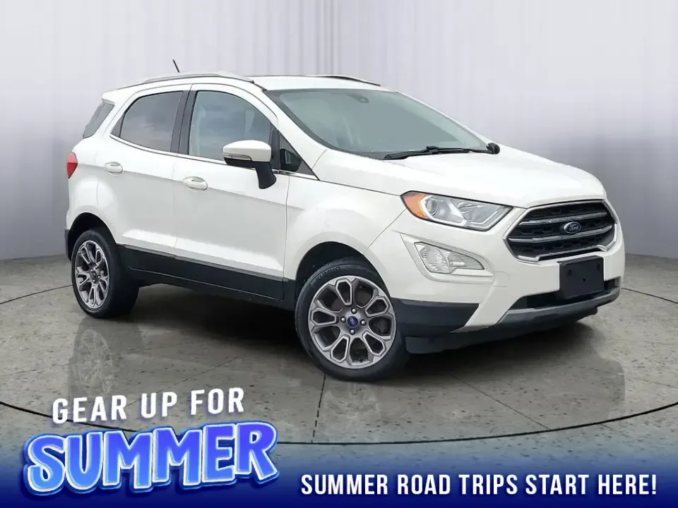 2020 /Ebony Black Ford Ecosport Titanium (MAJ6S3KL1LC) with an 4 Cyl, 2.0L engine, 6-speed automatic transmission, located at 6064 Gull Rd, Kalamazoo, MI, 49048, (269) 222-0088, 42.328388, -85.512924 - Whether your week is packed with long commutes down Gull Road, quick school drop-offs near Comstock, or spontaneous weekend escapes to the Kalamazoo River Valley Trail, this 2020 Ford EcoSport Titanium 4WD is built for real-life flexibility. It's the kind of compact SUV that fits easily into downtow - Photo#0
