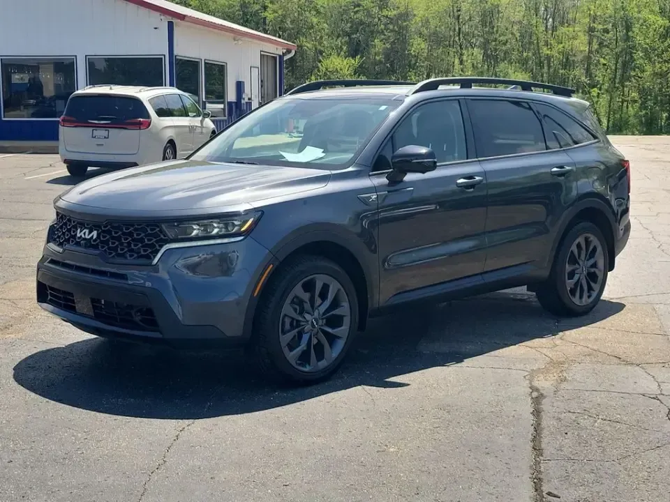 2023 /Black Kia Sorento X-Line SX Prestige (5XYRKDLF3PG) with an 4 Cyl, 2.5L engine, 8-speed auto-shift manual transmission, located at 6064 Gull Rd, Kalamazoo, MI, 49048, (269) 222-0088, 42.328388, -85.512924 - For families juggling school drop-offs, long commutes up and down I-94, and weekend escapes to Lake Michigan, this 2023 Kia Sorento X-Line SX Prestige AWD is built to keep life moving in comfort and confidence. With three-row flexibility, upscale tech, and all-weather capability, it's an easy fit fo - Photo#1