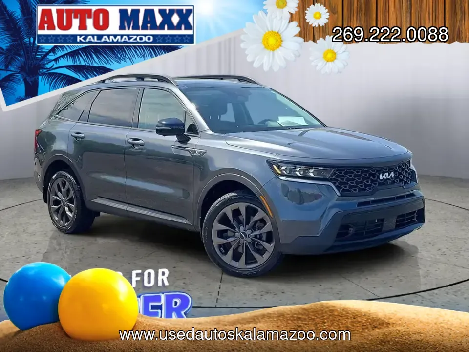 2023 /Black Kia Sorento X-Line SX Prestige (5XYRKDLF3PG) with an 4 Cyl, 2.5L engine, 8-speed auto-shift manual transmission, located at 6064 Gull Rd, Kalamazoo, MI, 49048, (269) 222-0088, 42.328388, -85.512924 - For families juggling school drop-offs, long commutes up and down I-94, and weekend escapes to Lake Michigan, this 2023 Kia Sorento X-Line SX Prestige AWD is built to keep life moving in comfort and confidence. With three-row flexibility, upscale tech, and all-weather capability, it's an easy fit fo - Photo#0