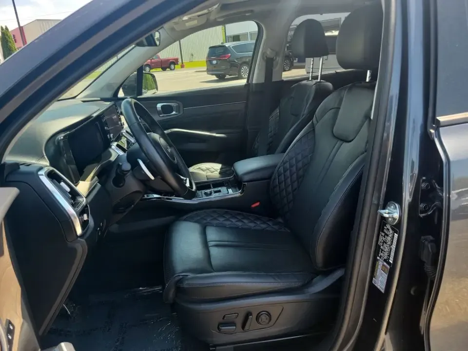2023 Grey /Black Kia Sorento X-Line SX Prestige (5XYRKDLF3PG) with an 2.5L I4 DGI Turbocharged DOHC 16V LEV3-ULEV70 281hp engine, Automatic transmission, located at 6064 Gull Rd, Kalamazoo, MI, 49048, (269) 222-0088, 42.328388, -85.512924- Photo#12