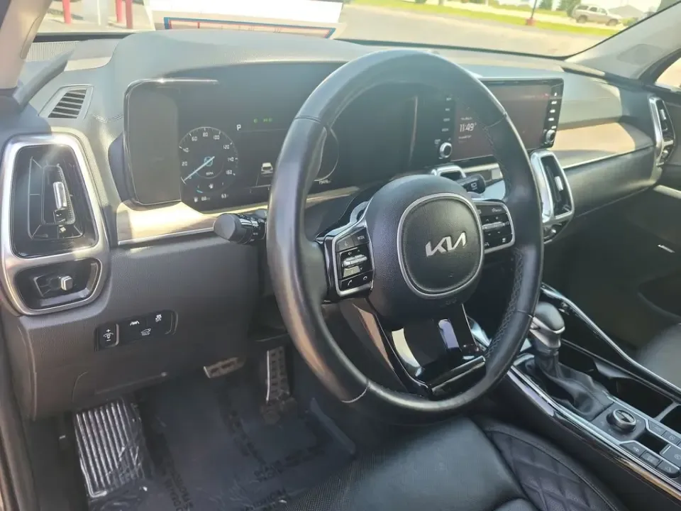 2023 Grey /Black Kia Sorento X-Line SX Prestige (5XYRKDLF3PG) with an 2.5L I4 DGI Turbocharged DOHC 16V LEV3-ULEV70 281hp engine, Automatic transmission, located at 6064 Gull Rd, Kalamazoo, MI, 49048, (269) 222-0088, 42.328388, -85.512924- Photo#14