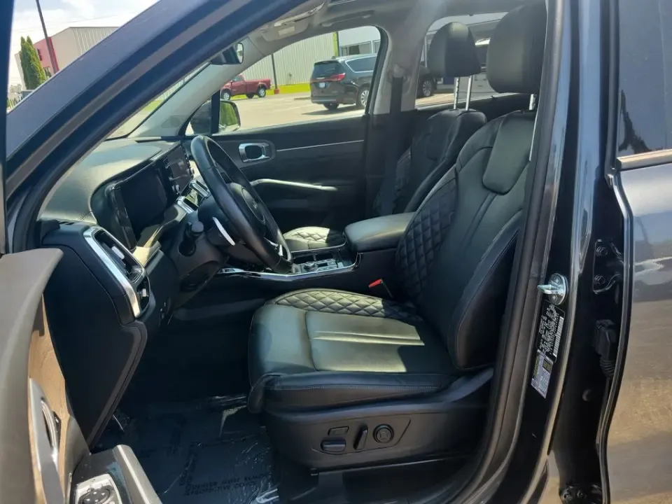 2023 Grey /Black Kia Sorento X-Line SX Prestige (5XYRKDLF3PG) with an 2.5L I4 DGI Turbocharged DOHC 16V LEV3-ULEV70 281hp engine, Automatic transmission, located at 6064 Gull Rd, Kalamazoo, MI, 49048, (269) 222-0088, 42.328388, -85.512924- Photo#22