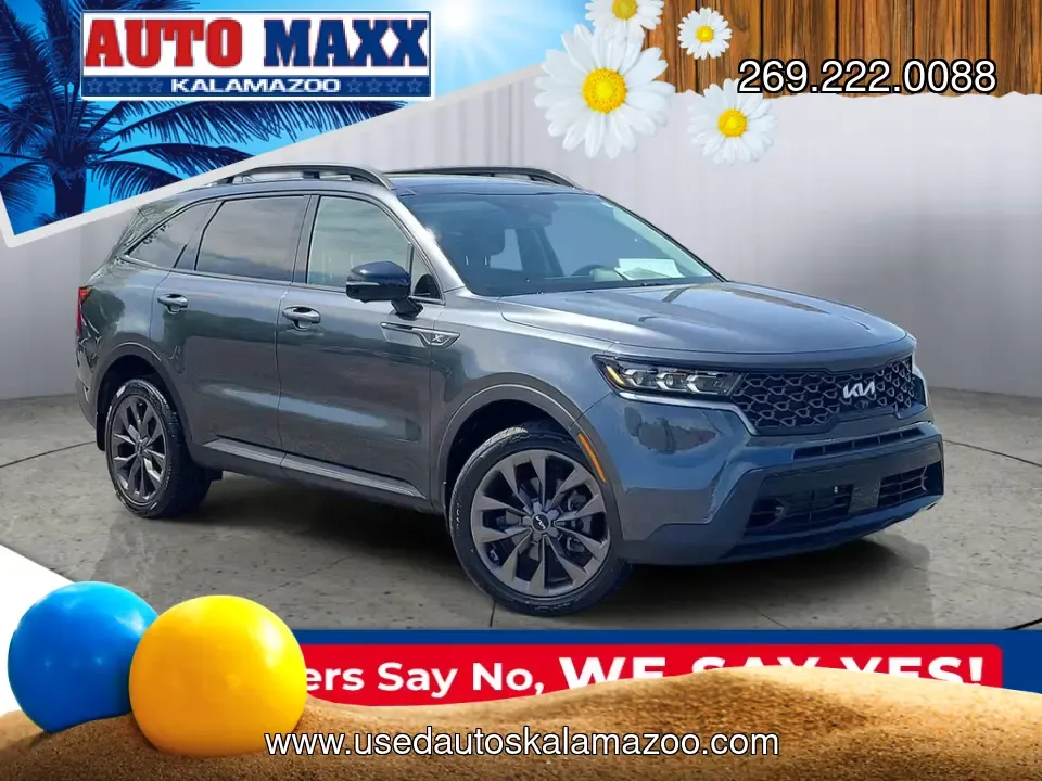 2023 Grey /Black Kia Sorento X-Line SX Prestige (5XYRKDLF3PG) with an 2.5L I4 DGI Turbocharged DOHC 16V LEV3-ULEV70 281hp engine, Automatic transmission, located at 6064 Gull Rd, Kalamazoo, MI, 49048, (269) 222-0088, 42.328388, -85.512924- Photo#0